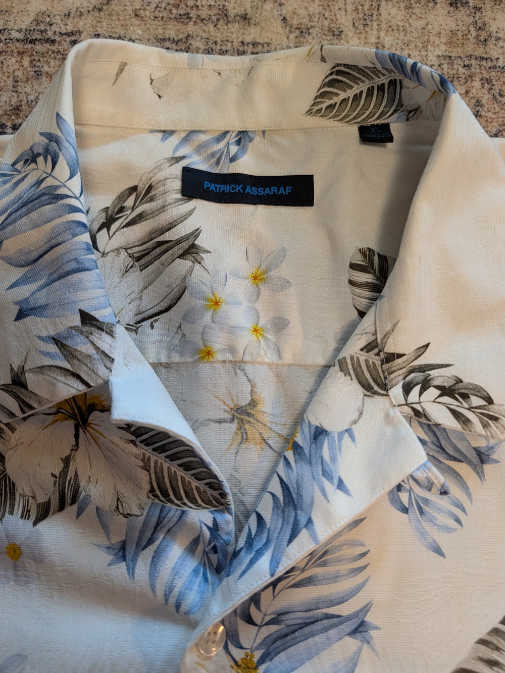 Patrick Assaraf Men's White Floral Short-Sleeve Button-Down Shirt